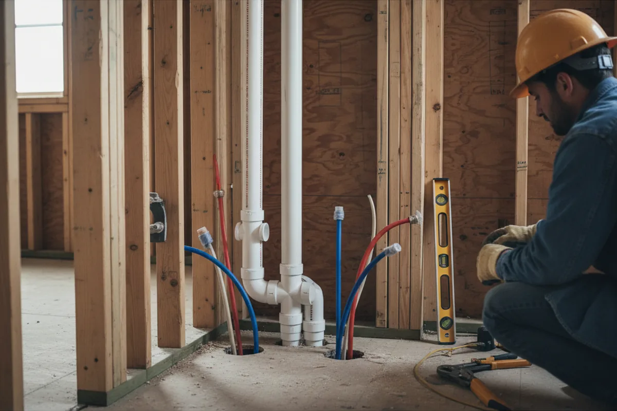 Drain and supply rough-in during Leak Detection in Harbeson